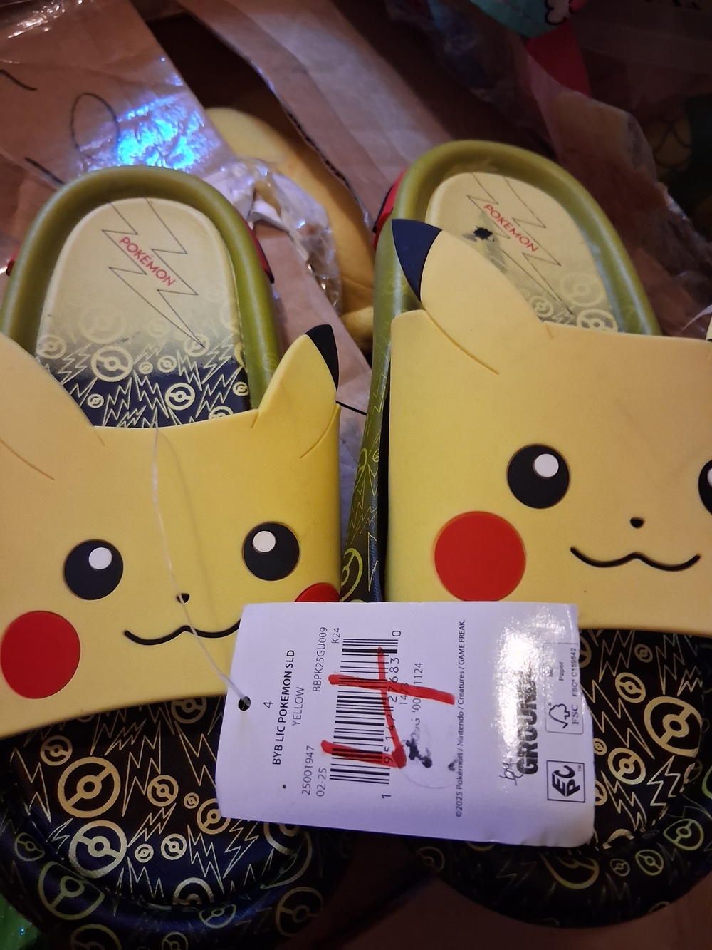 Pokemon Pikachu Yellow and Black Kids Slide Sandals